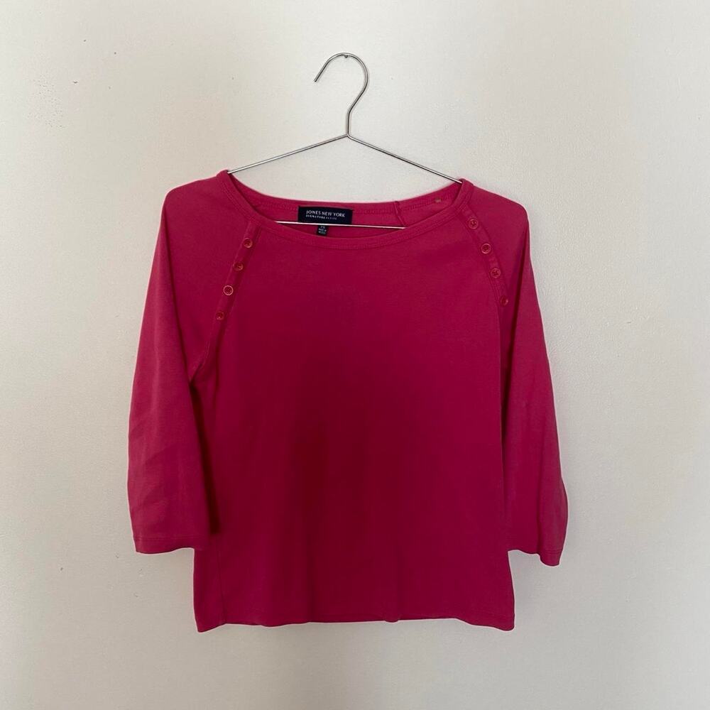 Vtg Hot Pink Quarter Sleeve Top Women's Small Y2K